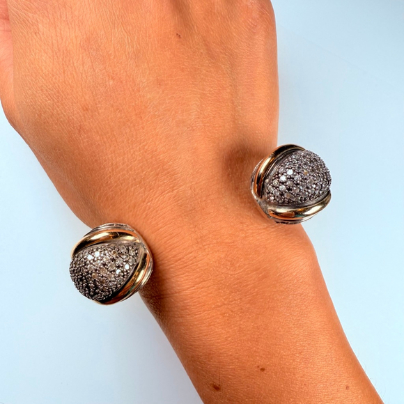 14K Gold Renaissance Cubic Zirconia Cable Cuff Sterling Silver 925 Bracelet - Picture 8 of 12